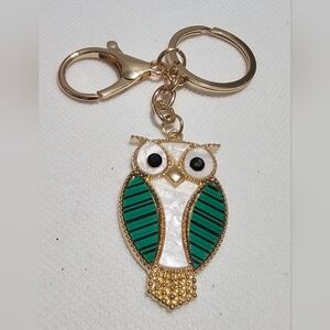Mint Gold and‎ Green Owl Keychain Or Bag Charm